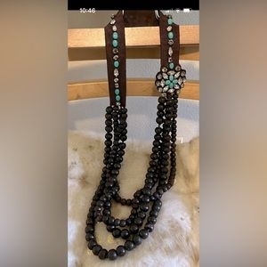 Stella and Dot Sayulita Statement Necklace Flapper Beads Turquoise Wood Bling